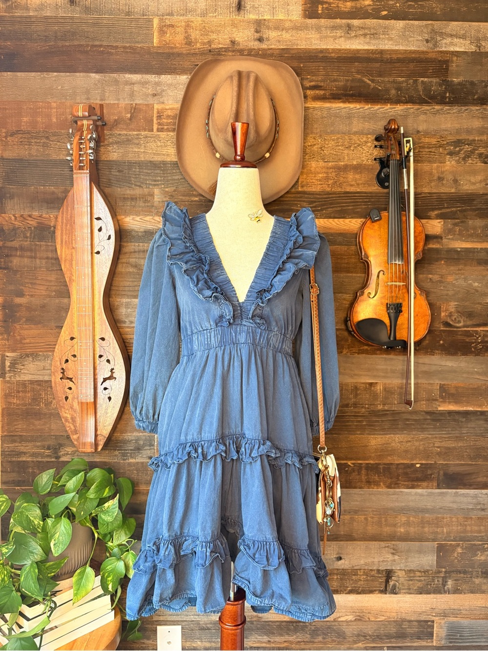 Blue Ruffle V-Neck Mini Dress - Picture 1 of 5